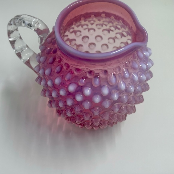 Fenton Art Glass Cranberry Jug OPALESCENT HOBNAIL PITCHER 4.75" w handle - Picture 2 of 6